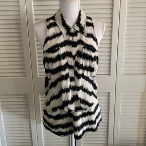 Tracy Reese Zebra Stripe 100% Silk Tunic Top Women’s Sleeveless Shirt Size M